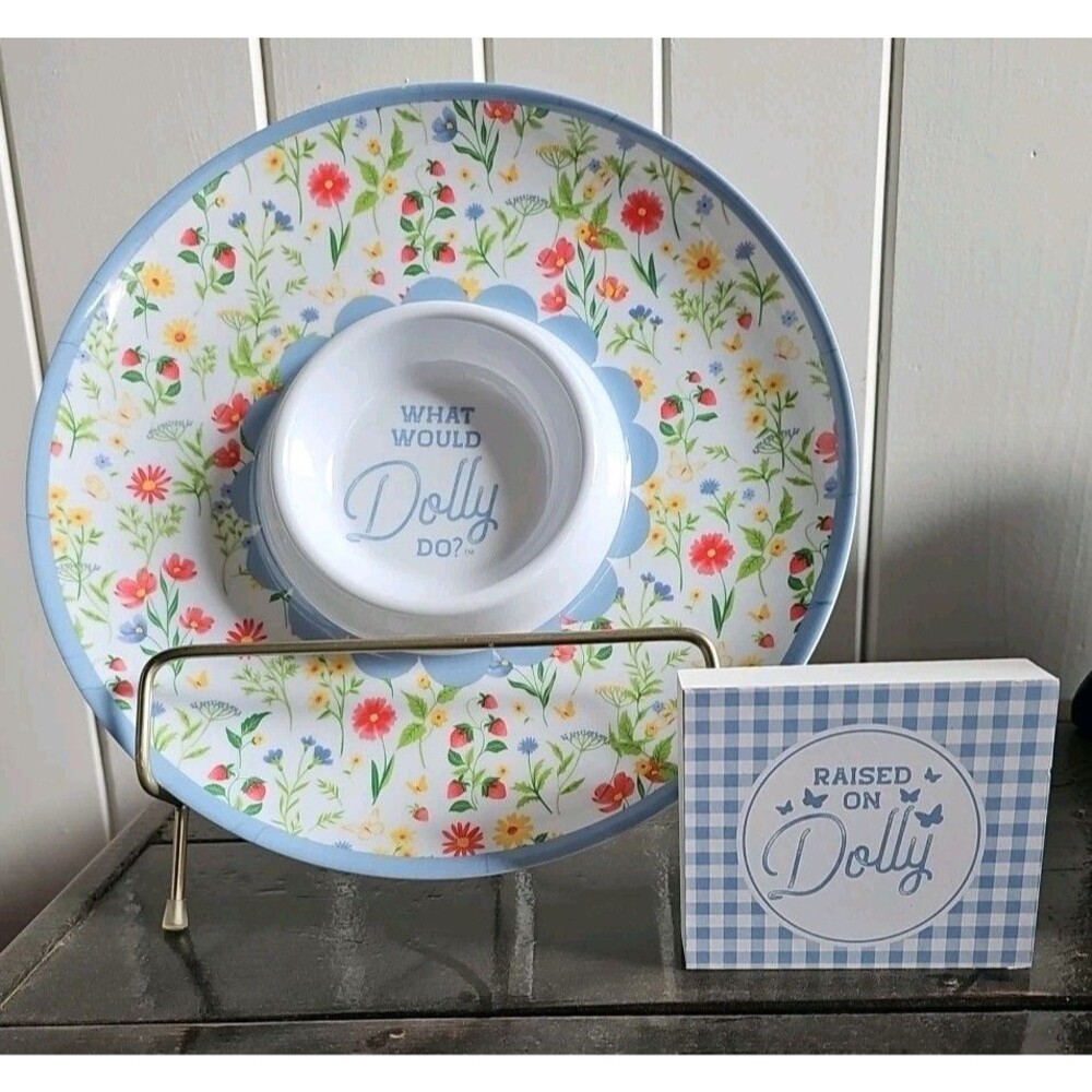 Raised On Dolly Dolly Parton Wood Text Sign & 12” Chip & Dip Tray